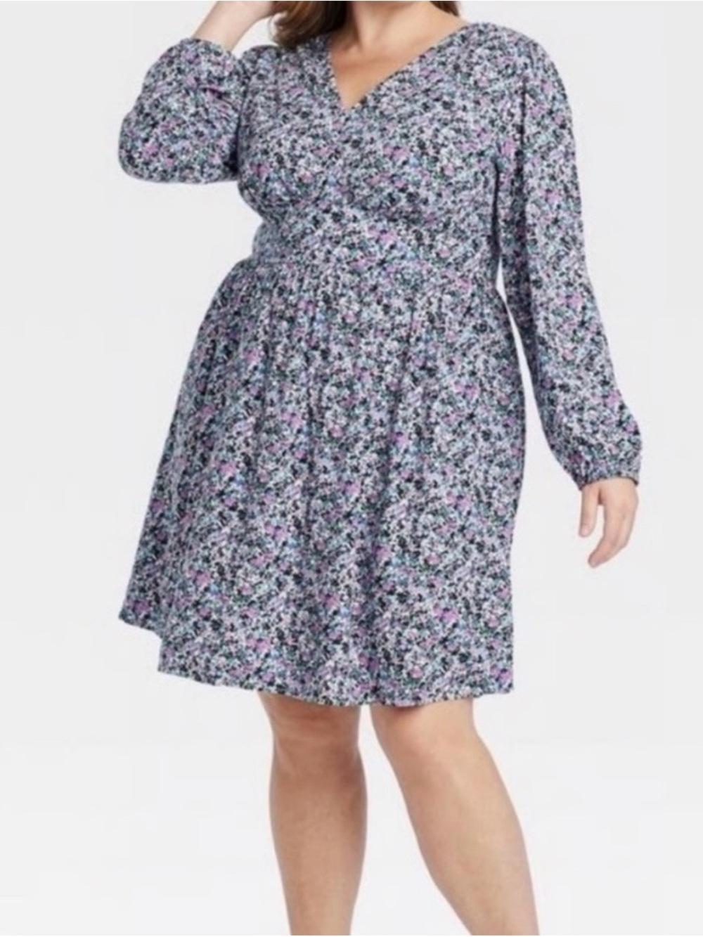 Ava & Viv Floral V-Neck Long Sleeve Dress